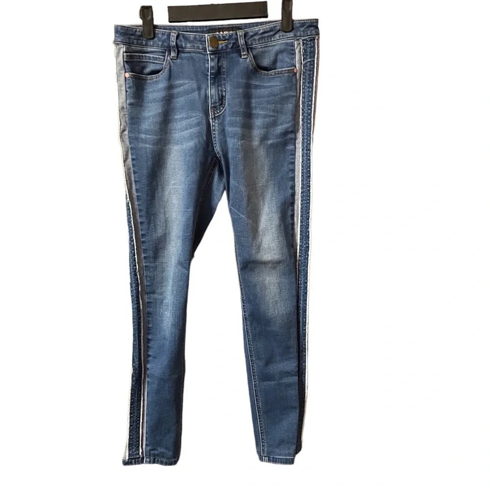 COLOR MIKIBANA PINSTRIPE EMBROIDERED SKINNY JEANS